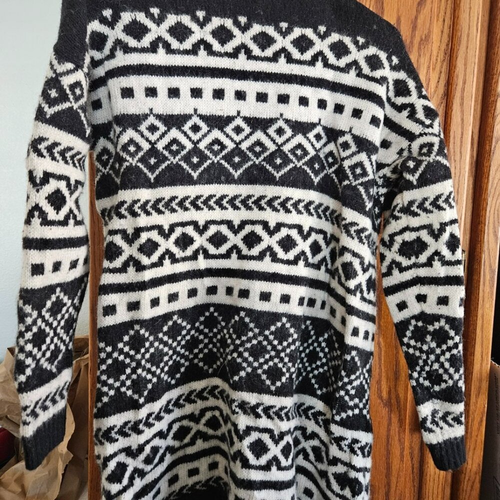 XLarge geometric black & white Nylon, Wool, Acrylic blend mid length cardigan